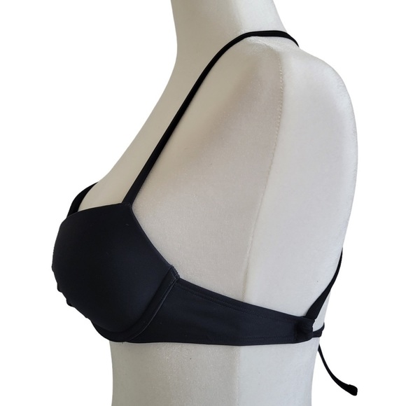 Aerie Perkier Push Up metal ring embellished bikini top black 32B - Picture 3 of 14